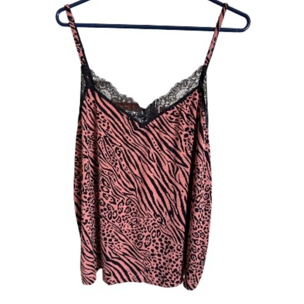 SOMA Pink & Black Animal Print Lace Cami – Size L